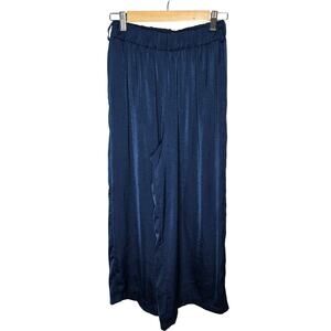 Moutaki Blue Wide Leg Elastic Waist Crop Lightweight Pull-on Pants Size Large